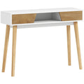 Consola Vega blanca con detalles en madera natural en una entrada