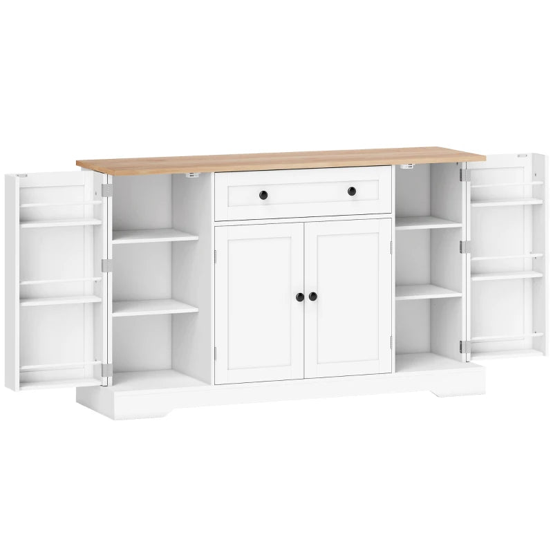 Aparador Sibiu blanco con encimera en tono madera natural y cuatro puertas