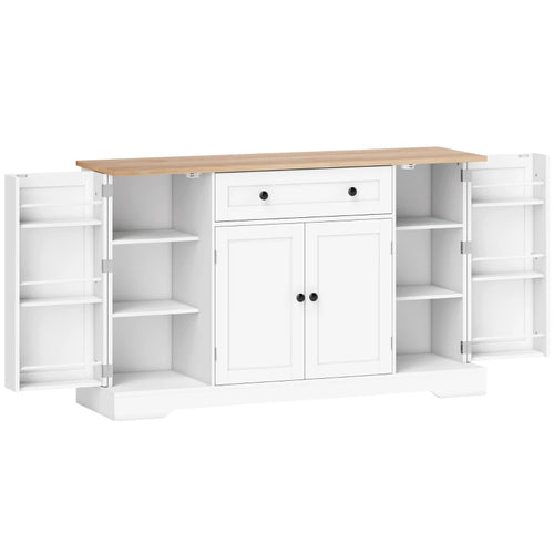 Aparador Sibiu blanco con encimera en tono madera natural y cuatro puertas