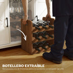Botellero central de tres niveles del aparador Barrica con botellas de vino