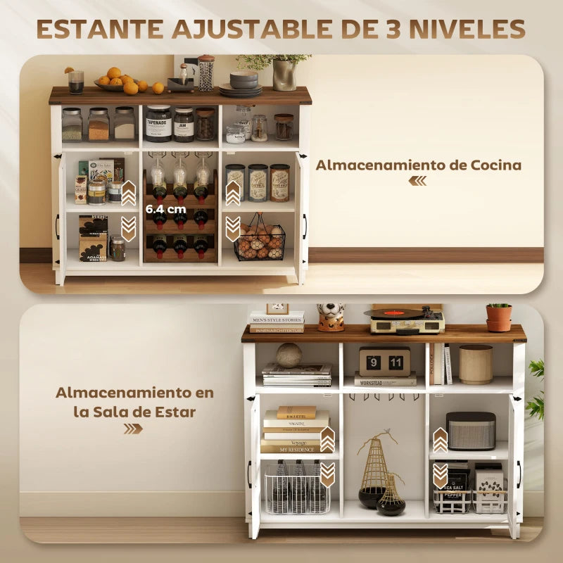Compartimentos abiertos y armarios laterales del aparador de cocina Barrica