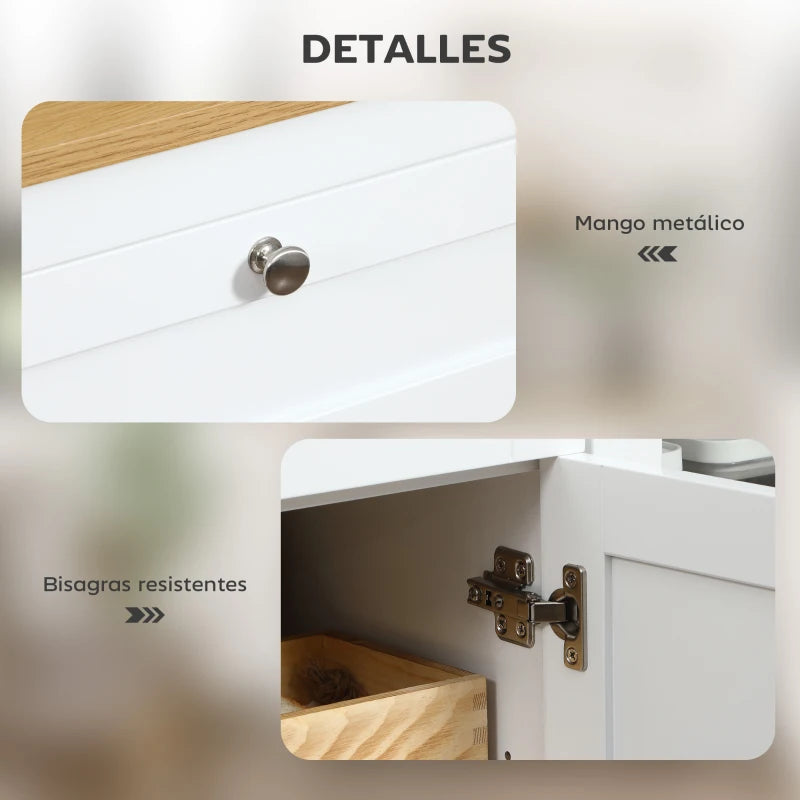 Detalle de las puertas de vidrio enmarcadas de los armarios laterales