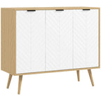 Aparador buffet de 91,5 cm en blanco y natural con puertas en espiga