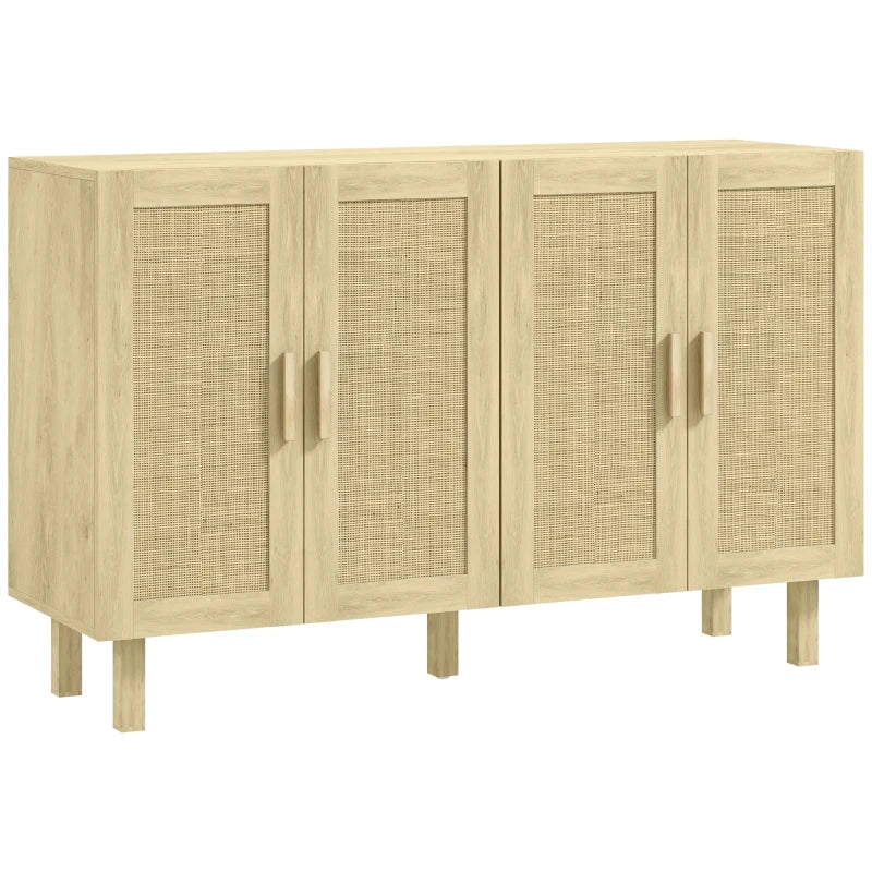 Aparador bohemio Java en madera natural con puertas de rejilla cannage en un salón moderno