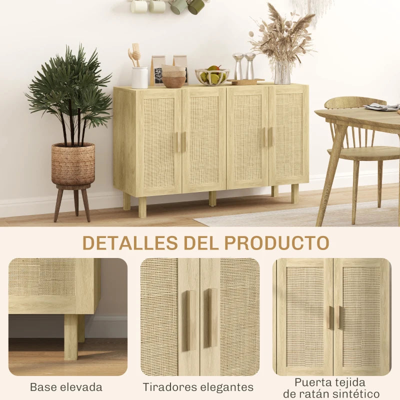 Detalle de los tiradores de madera de haya del aparador Java