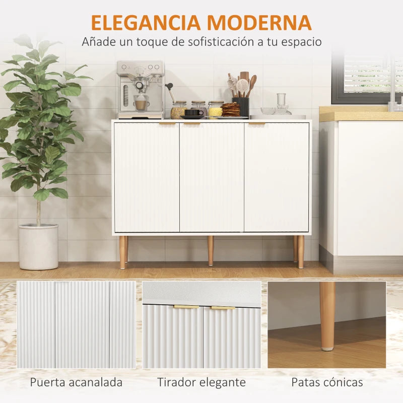 Detalle de las puertas estriadas con tirador de dedo integrado