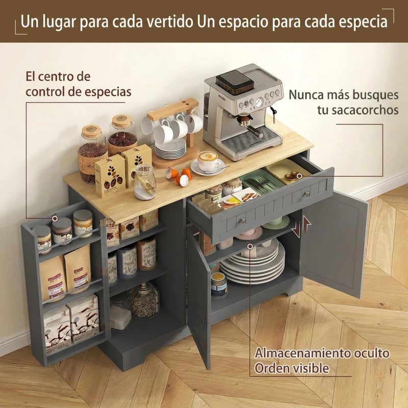 Cajón amplio abierto con cubiertos y utensilios ordenados