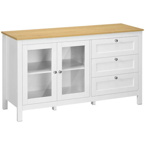 Aparador Lucerna blanco con encimera en tono madera y dos puertas de vidrio