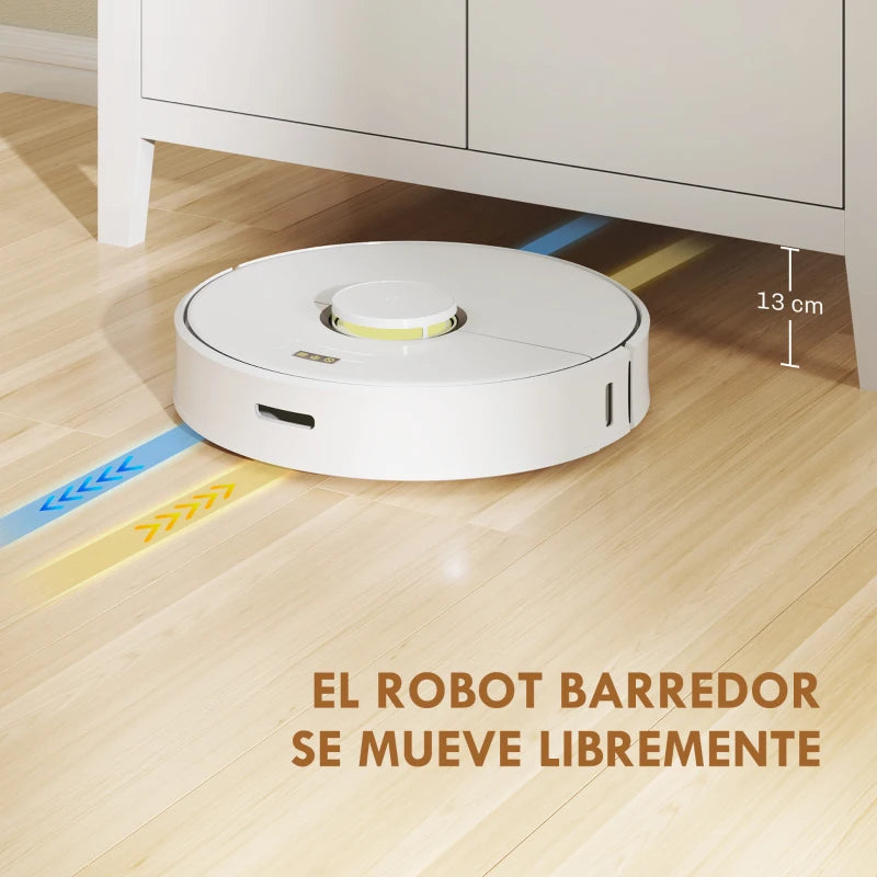 Robot aspirador limpiando bajo el aparador gracias a sus 13 cm de altura