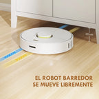 Robot aspirador limpiando bajo el aparador gracias a sus 13 cm de altura