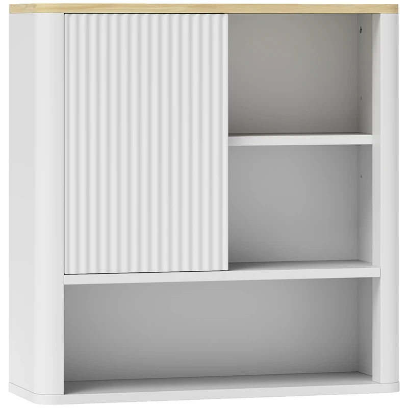 Armario de baño de pared Ahillones en blanco con puerta corredera acanalada