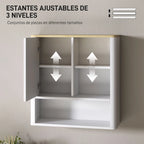 Compartimento abierto del armario de baño Ahillones con productos de aseo