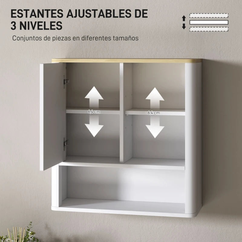 Compartimento abierto del armario de baño Ahillones con productos de aseo