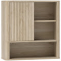 Armario de baño de pared en madera natural con puerta corredera estriada