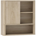 Armario de baño de pared en madera natural con puerta corredera estriada