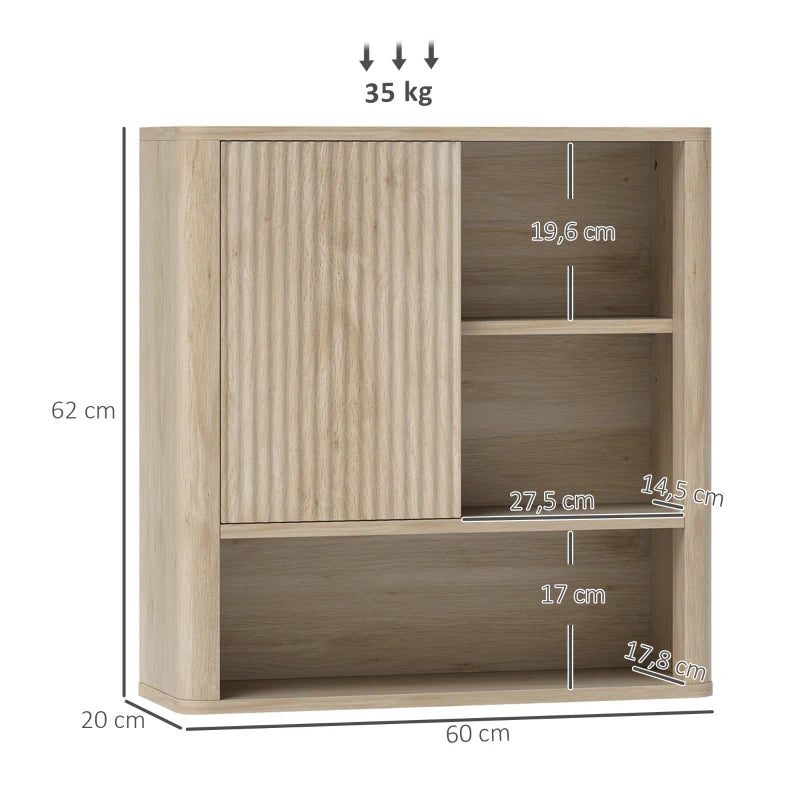 Esquema de medidas del armario de baño: 60 cm de ancho, 20 cm de fondo y 62 cm de alto