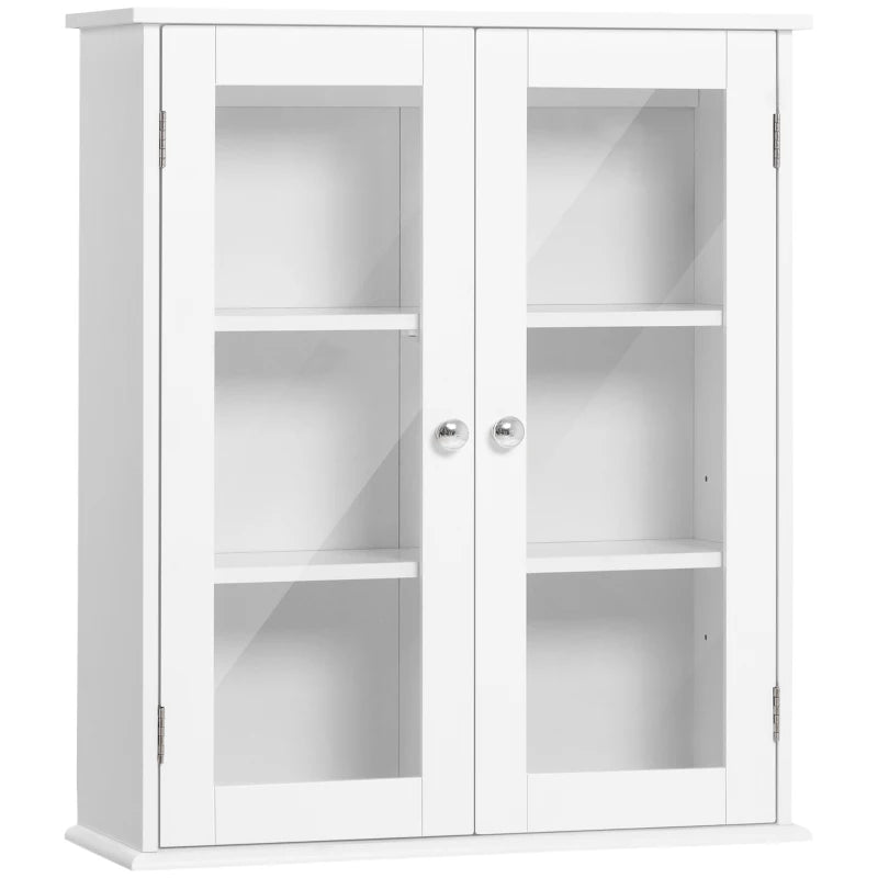 Armario de baño colgante en blanco con dos puertas de cristal enmarcadas