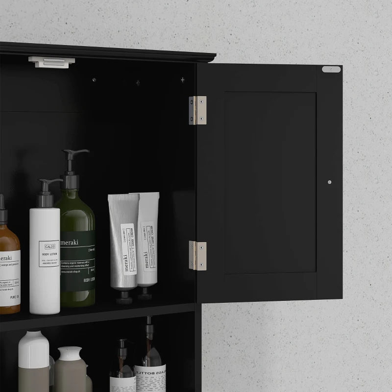 Armario de Baño Berlanga de Pared 51 cm Negro con 2 Puertas, 2 Cajones y Estante Abierto