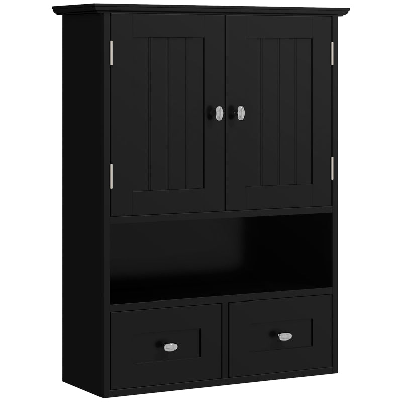 Armario de Baño Berlanga de Pared 51 cm Negro con 2 Puertas, 2 Cajones y Estante Abierto