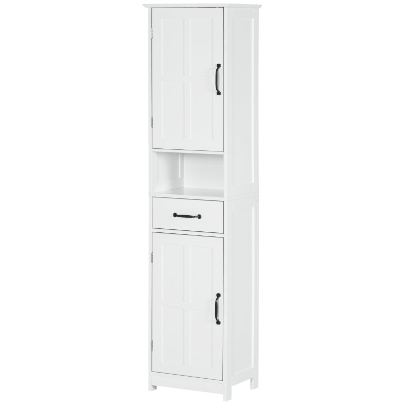 Columna de baño Cilleros en blanco con 2 puertas y cajón en un baño moderno