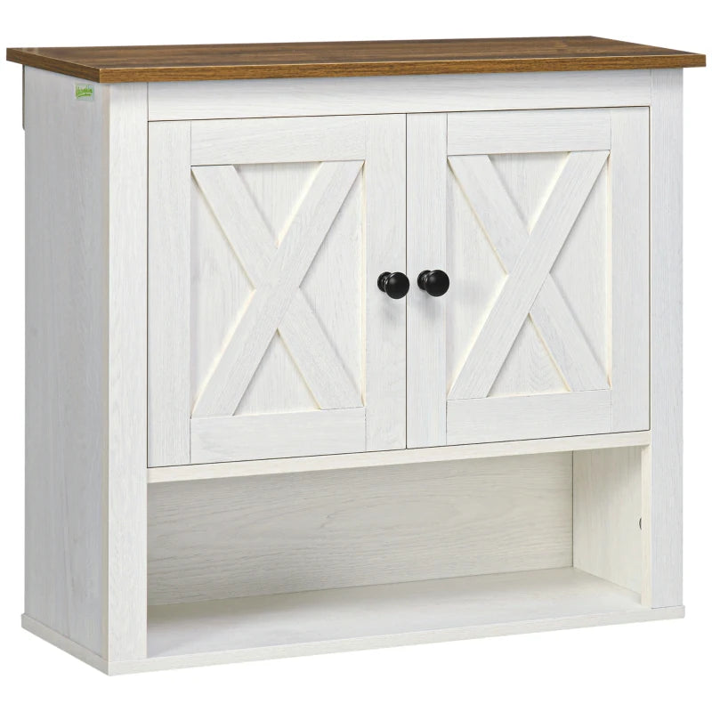Armario de baño de pared Magilla en blanco y madera con 2 puertas