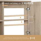 Los estantes abiertos del armario de baño Zarza con productos de aseo