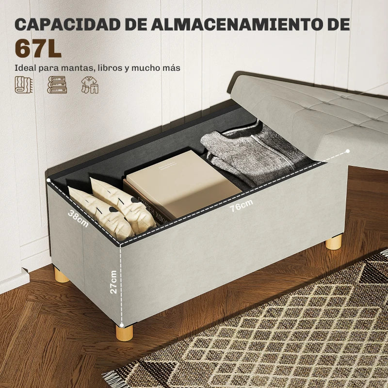 Banco Frigiliana con la tapa abierta mostrando los 67 litros de almacenaje oculto