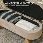 Banco Zahara con el asiento levantado mostrando el espacio de almacenaje interior