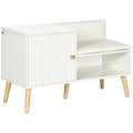 Banco Zapatero Betula 80 cm Blanco y Madera con Asiento Acolchado Armario y Estante para 4 Pares