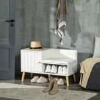 Banco Zapatero Betula 80 cm Blanco y Madera con Asiento Acolchado Armario y Estante para 4 Pares