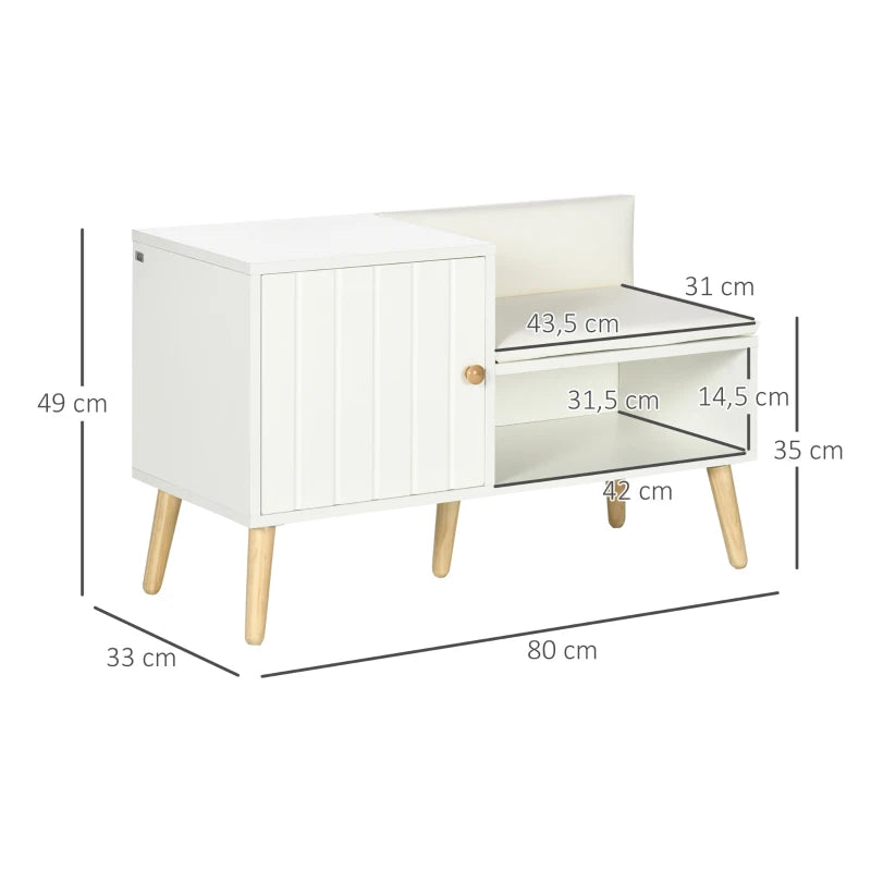 Banco Zapatero Betula 80 cm Blanco y Madera con Asiento Acolchado Armario y Estante para 4 Pares