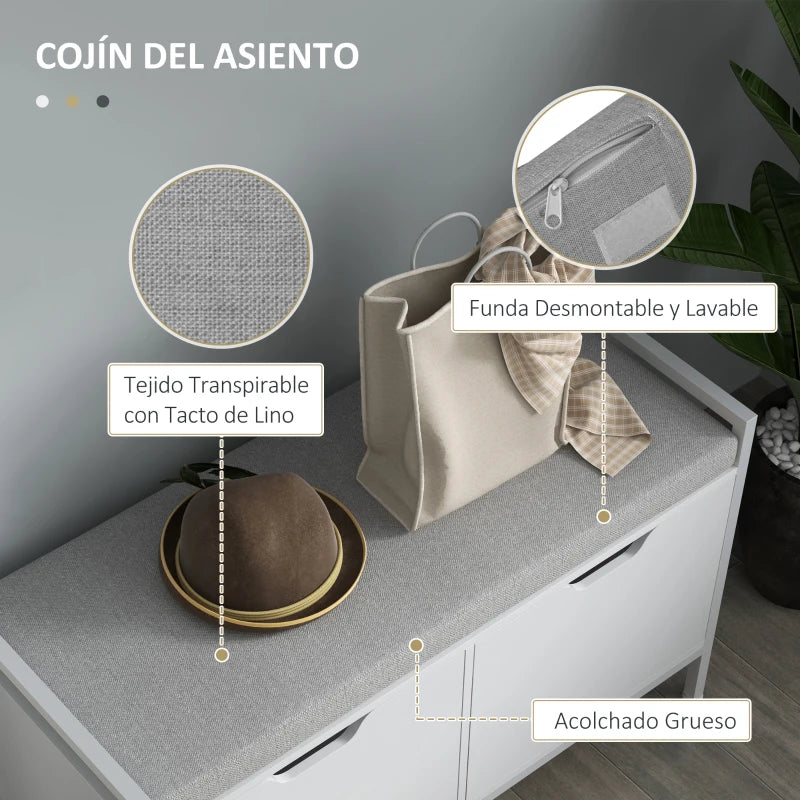 Detalle del cojín extraíble de tacto lino del banco zapatero