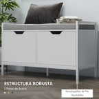 Detalle de las patas con almohadillas ajustables del banco zapatero