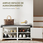 Banco zapatero con siete pares de zapatos organizados en sus compartimentos