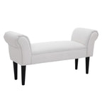 Banqueta de pie de cama tapizada en blanco con patas de madera
