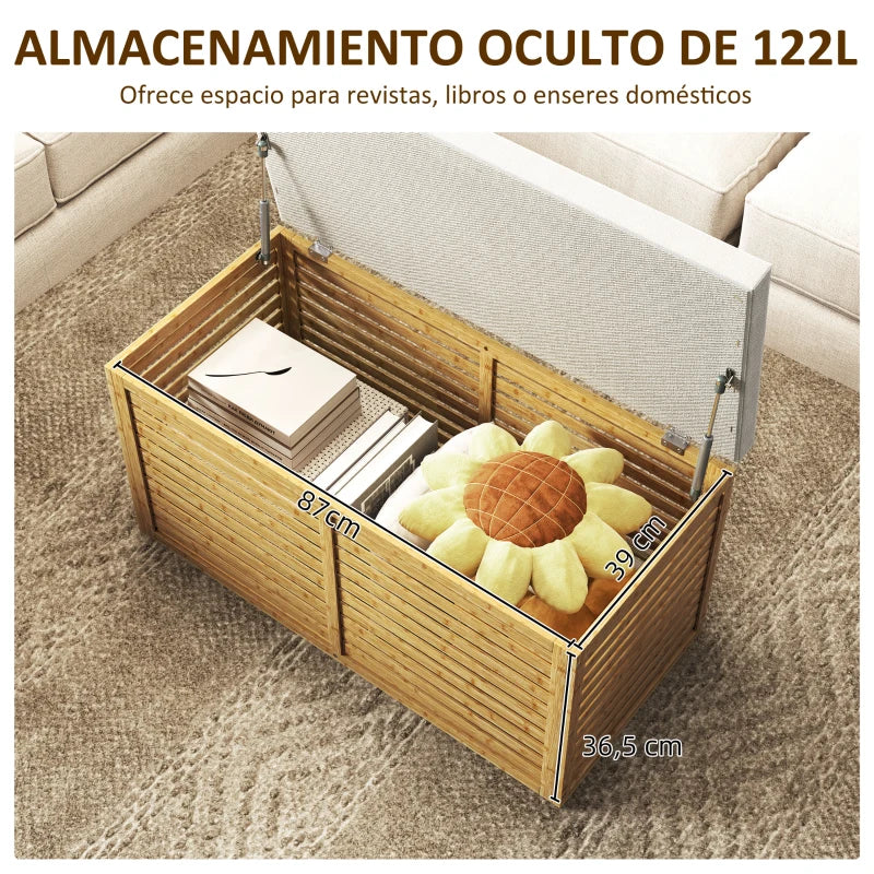 Baúl Altea con la tapa abierta mostrando los 122 litros de almacenaje