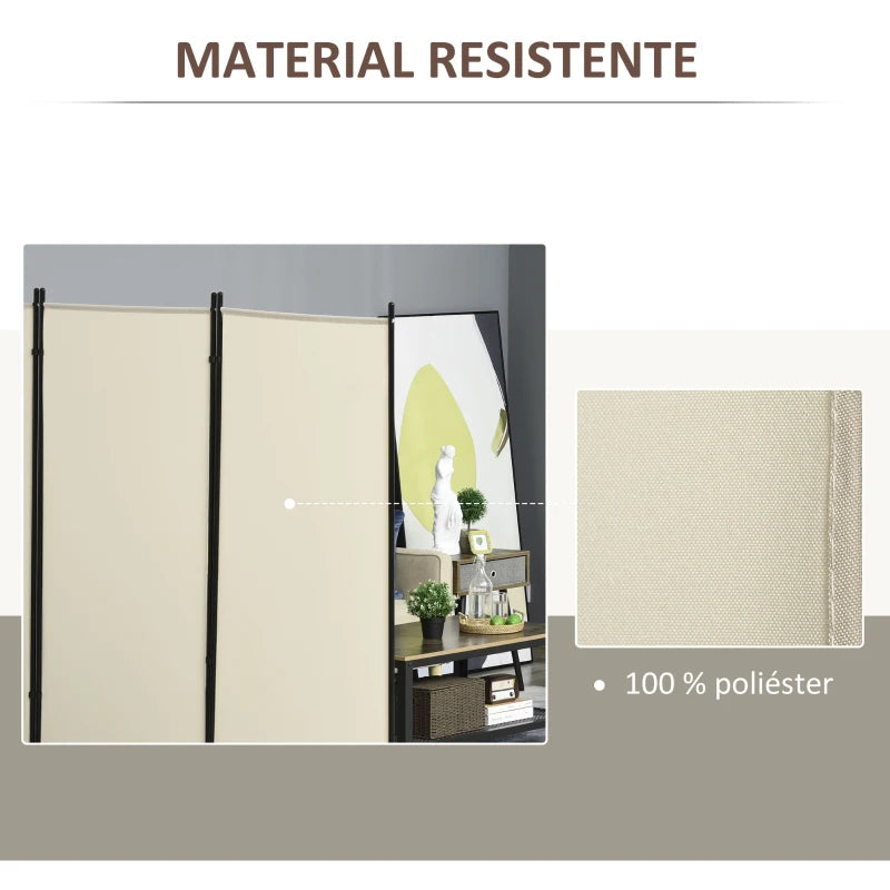 Detalle del tejido de poliéster beige del biombo Sora