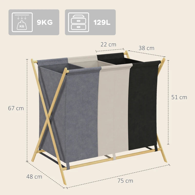 Esquema de medidas del cesto para ropa sucia plegable: 75x48x67 cm