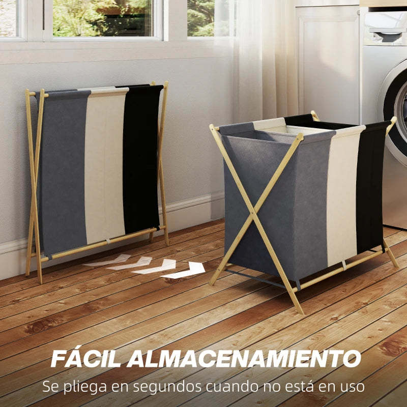 Cesto de ropa plegado para guardarlo ocupando poco espacio