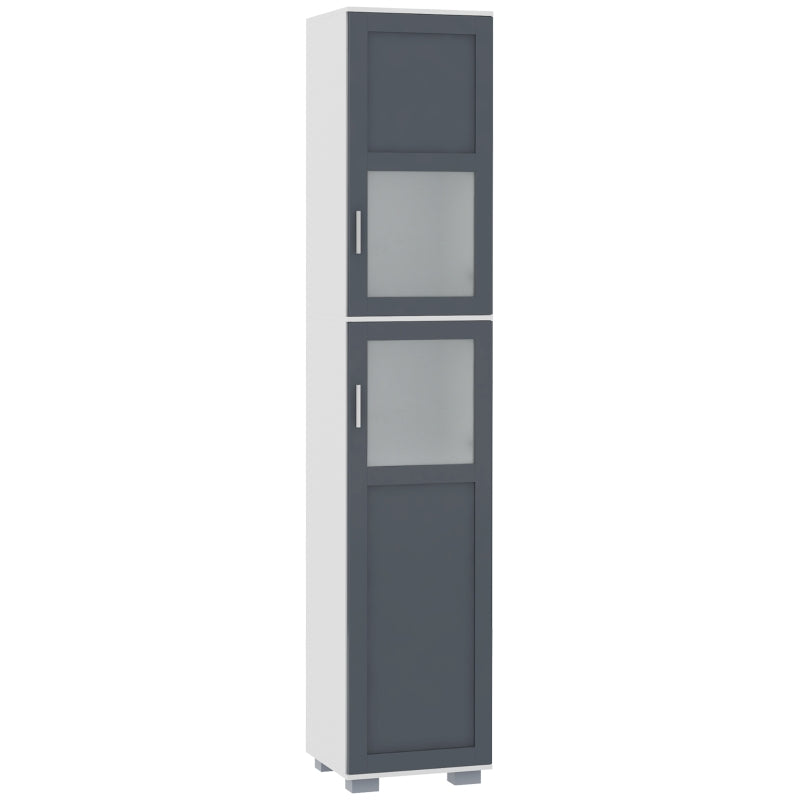 Columna de baño alta en blanco y gris con dos puertas de vidrio templado