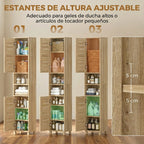 Interior con armarios cerrados y estantes ajustables para toallas y aseo
