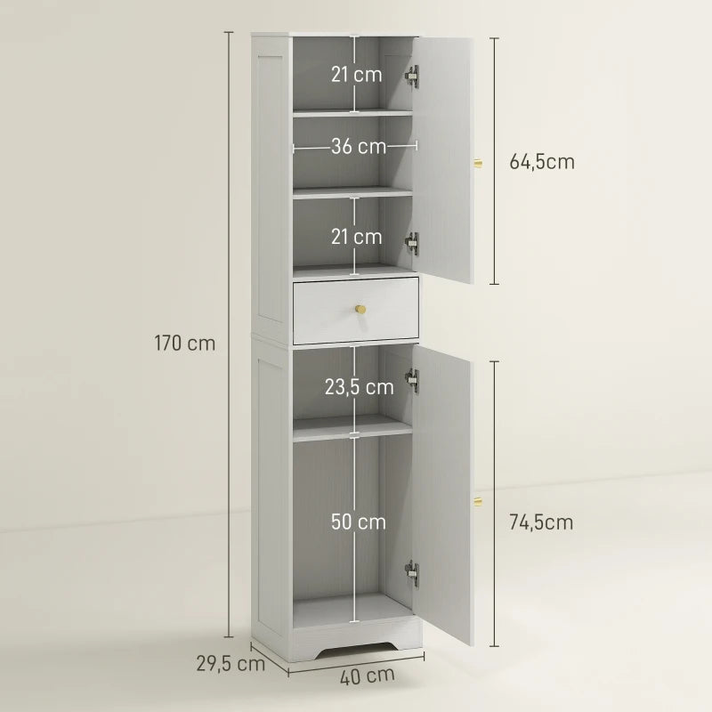 Esquema de medidas de la columna de baño: 40 cm de ancho, 29,5 cm de fondo y 170 cm de alto