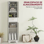 Interior con dos armarios y estante ajustable para toallas y productos de higiene