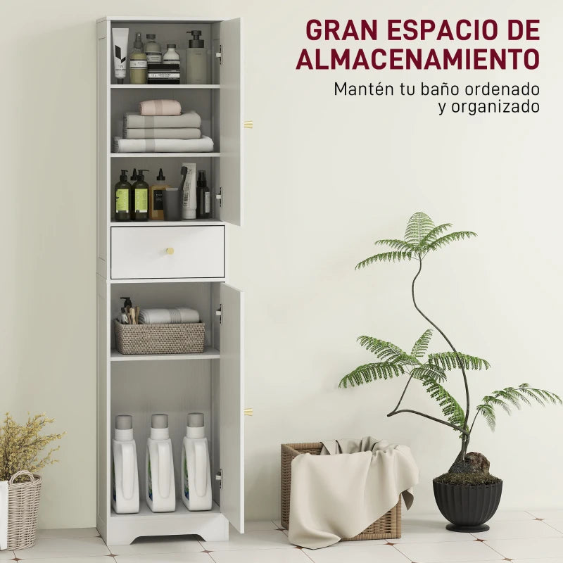 Interior con dos armarios y estante ajustable para toallas y productos de higiene