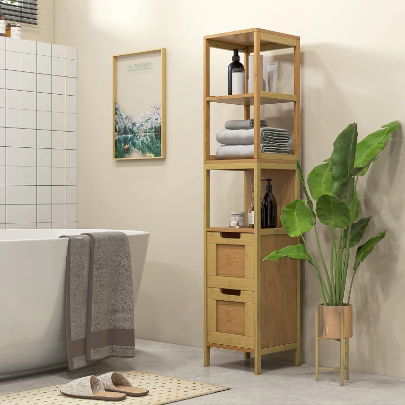 Columna de baño de madera natural en un baño de estilo moderno