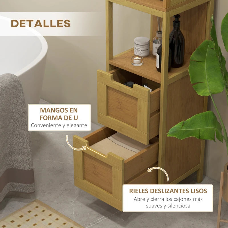 Dos cajones con frente de bambú natural para guardar artículos pequeños