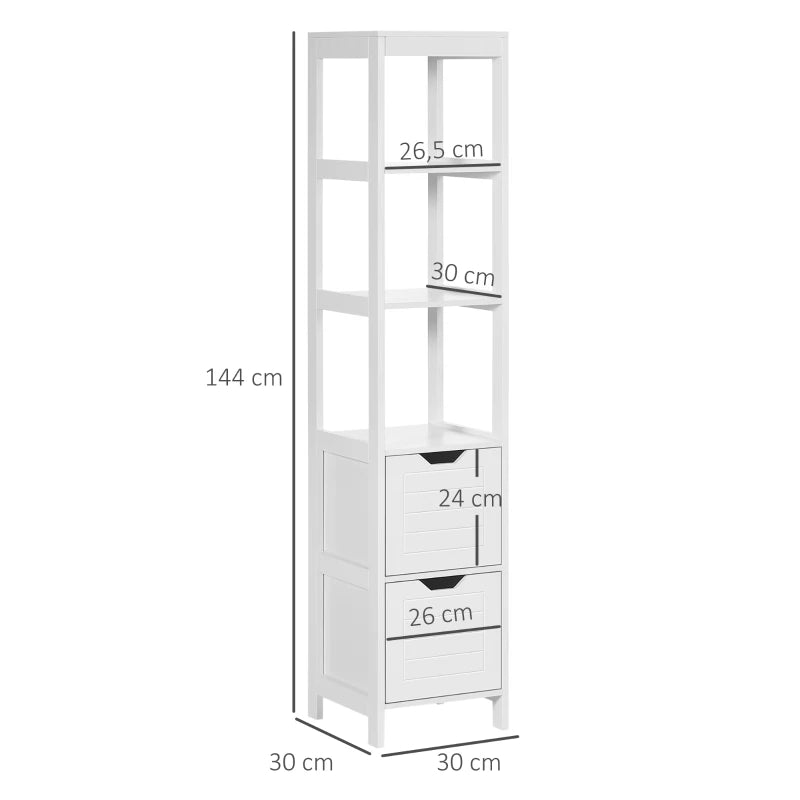 Esquema de medidas de la columna de baño: 30 cm de ancho, 30 cm de fondo y 144 cm de alto