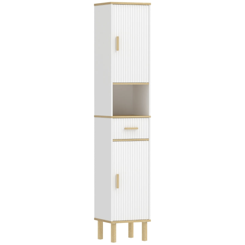 Columna de baño estrecha Brozas en blanco con estantes y cajón