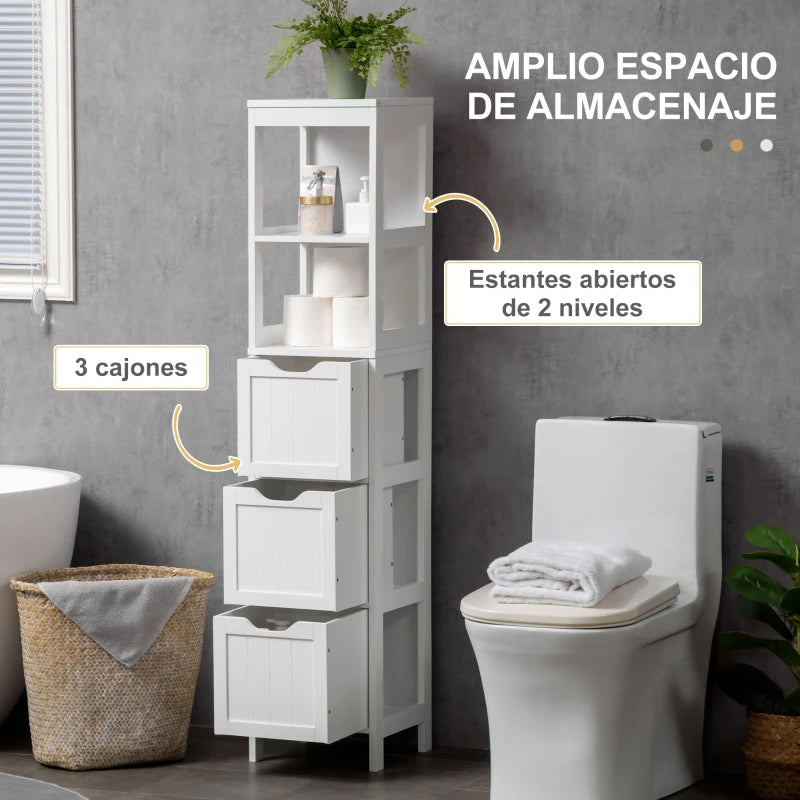 Los 3 cajones de la columna de baño Miuzela con tiradores recortados