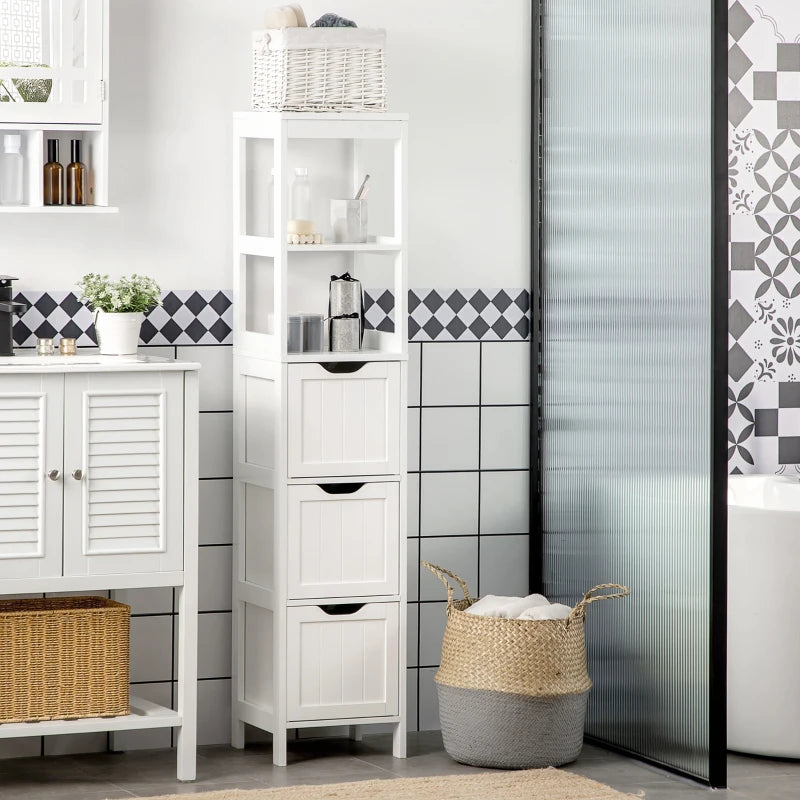 Columna de baño Miuzela colocada en un rincón del baño